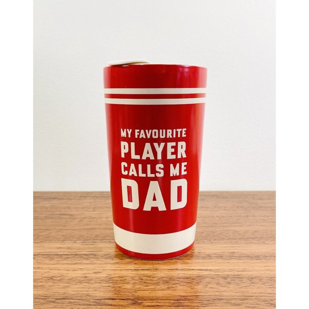 Indigo “My Favourite Player” Hockey Stoneware Travel Mug w/ Rubber Grip Sleeve